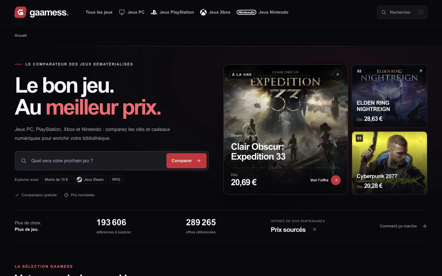 Capture de l’accueil de Gaamess le 13 octobre 2026