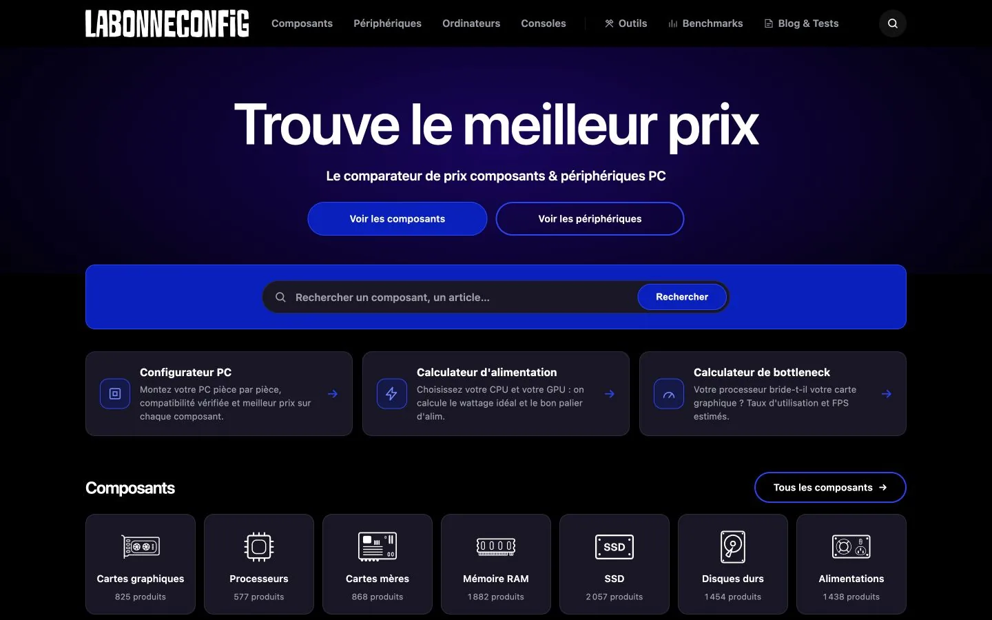 Capture de l’accueil de LaBonneConfig le 13 octobre 2026